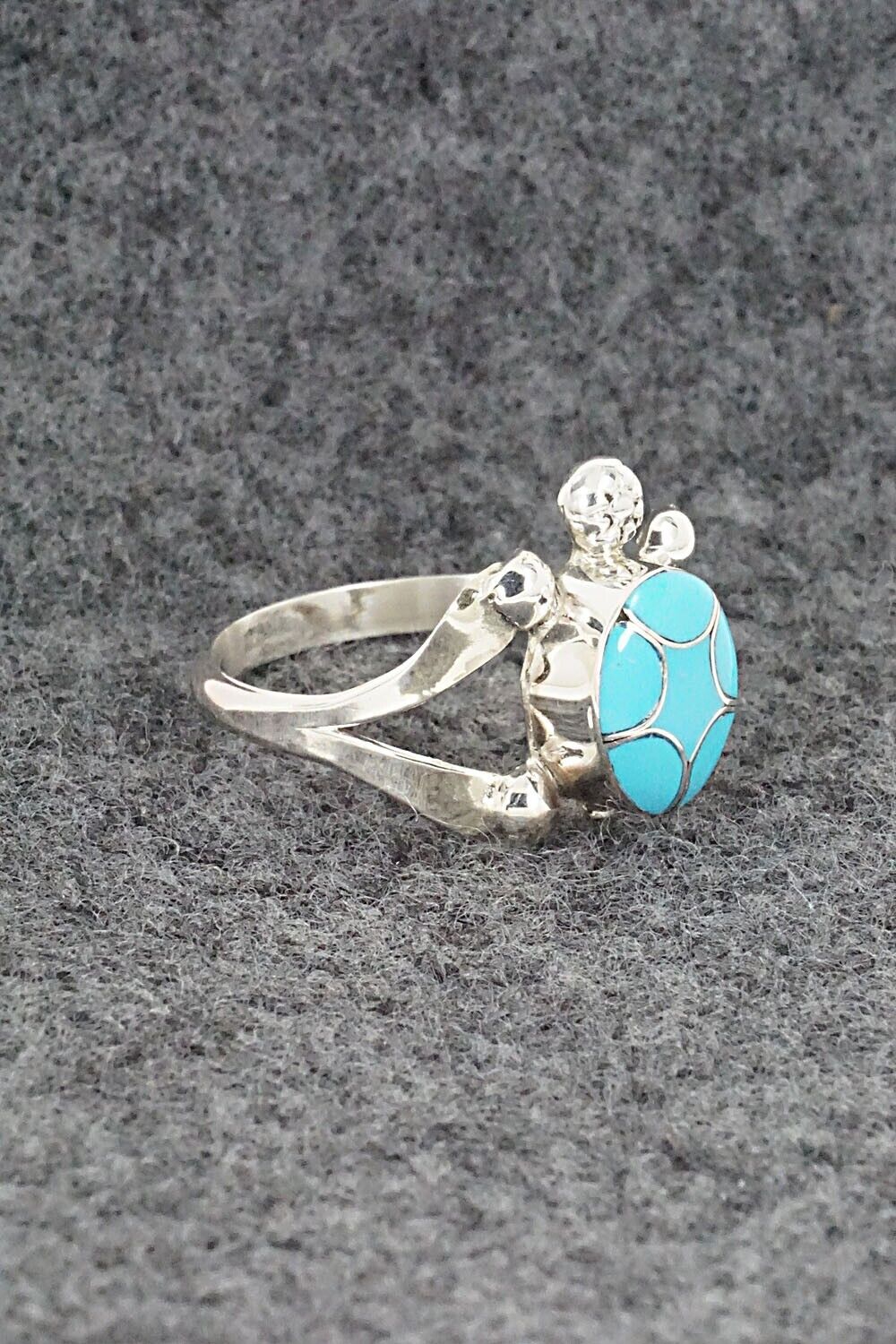 Turquoise & Sterling Silver Inlay Ring - Amielda Peynetsa - Size 8.5