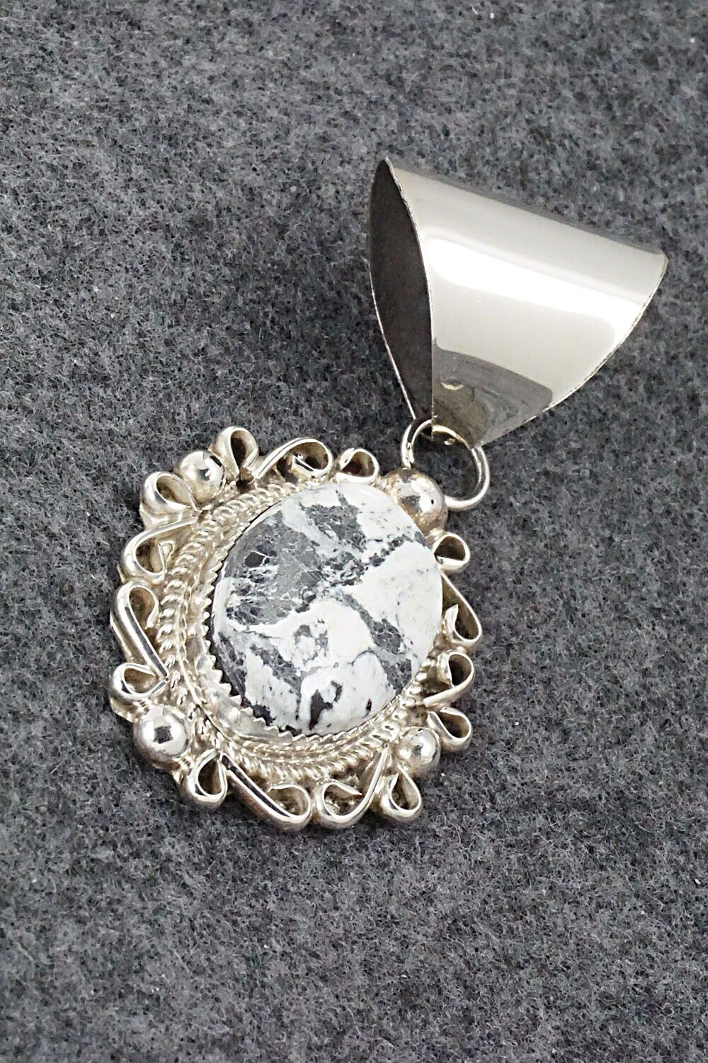 White Buffalo & Sterling Silver Pendant - Donavan Nez