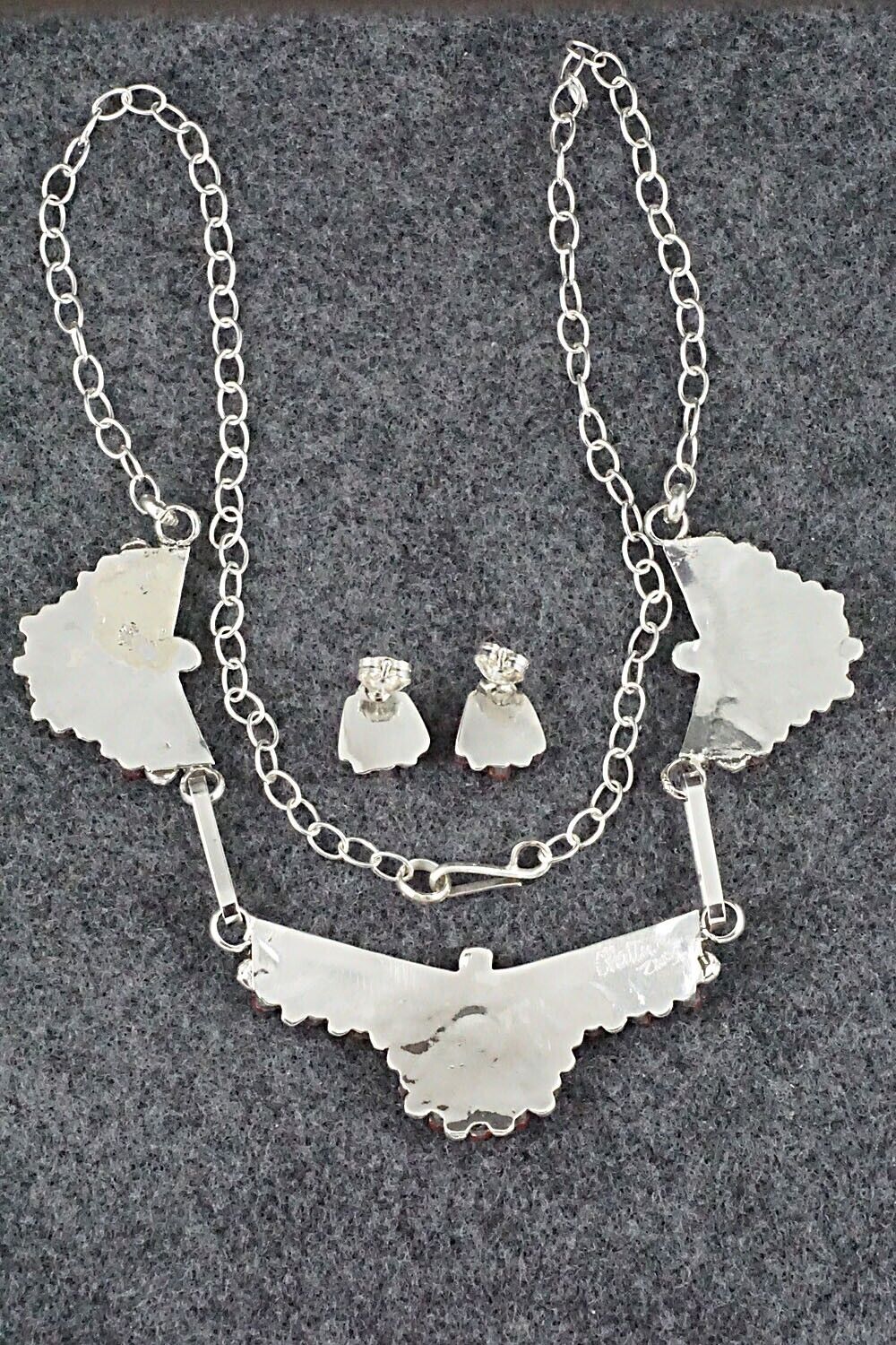 Coral & Sterling Silver Necklace and Earrings Set - Carlene Hattie