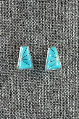 Zuni Turquoise & Sterling Silver Earrings - Kal Kallestewa