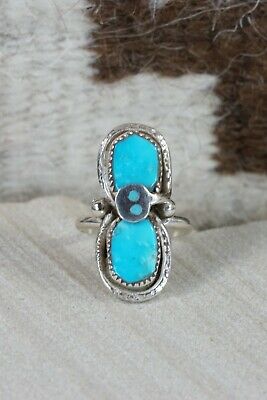 Zuni Turquoise and Sterling Silver Ring - Gayle Calavaza - Size 7
