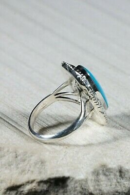 Navajo Turquoise and Sterling Silver Ring - Andrew Vandever - Size 8.5 - High Lonesome Trading