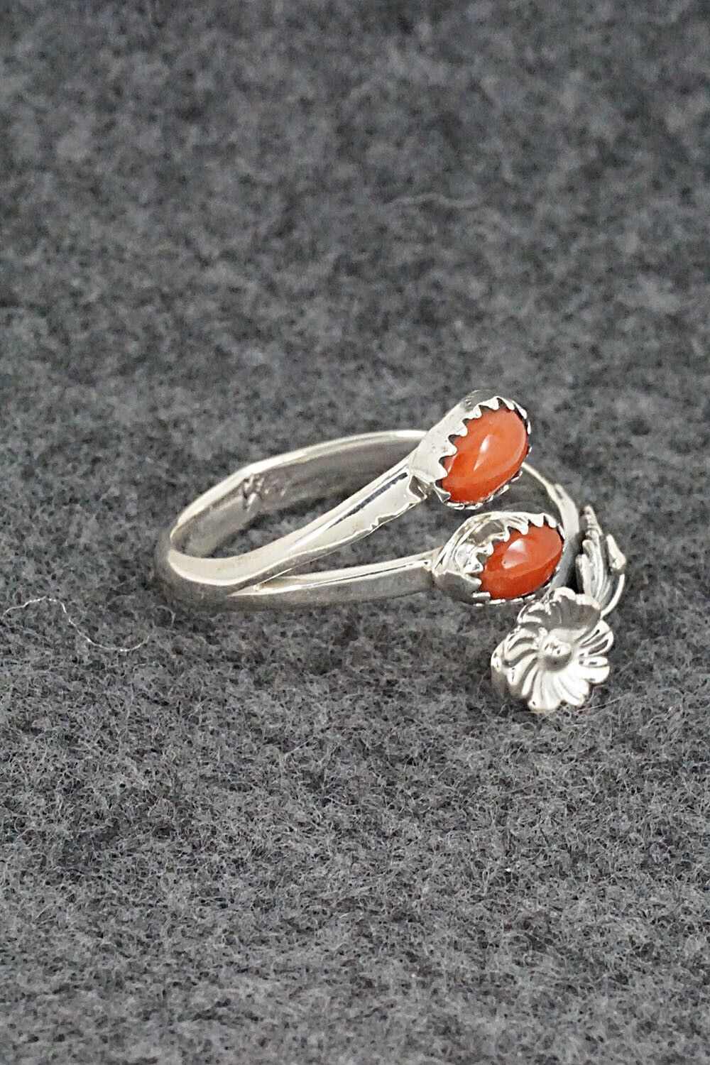 Coral & Sterling Silver Ring - Harris Largo - Size 10