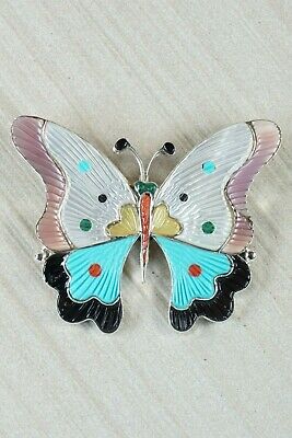 Zuni Inlay Butterfly and Sterling Silver Pendant/ Pin - Tamara Pinto - High Lonesome Trading