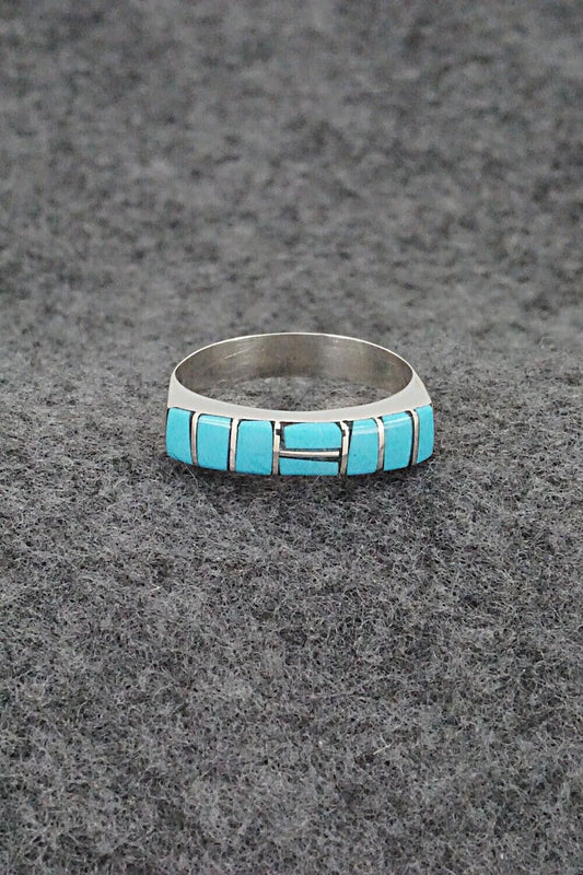 Turquoise & Sterling Silver Inlay Ring - Verna Kanesta - Size 7