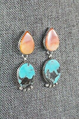 Navajo Turquoise, Spiny Oyster & Sterling Silver Earrings - Selina Warner