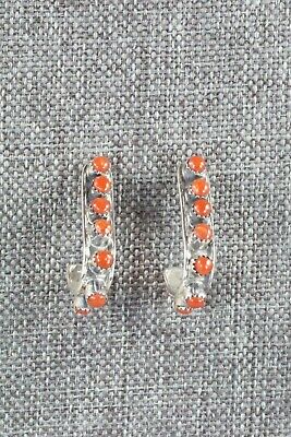 Coral & Sterling Silver Earrings - Rena Laate - High Lonesome Trading