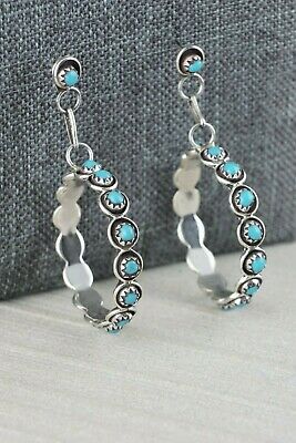 Navajo Turquoise and Sterling Silver Earrings - Florenda Lonasee - High Lonesome Trading