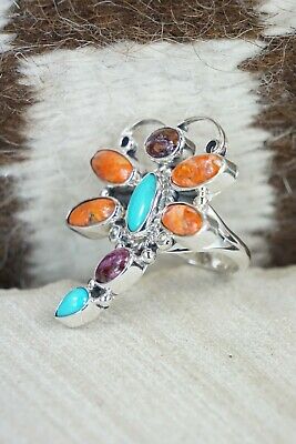 Spiny Oyster & Sterling Silver Dragonfly Ring - Bobby Platero - Size 6