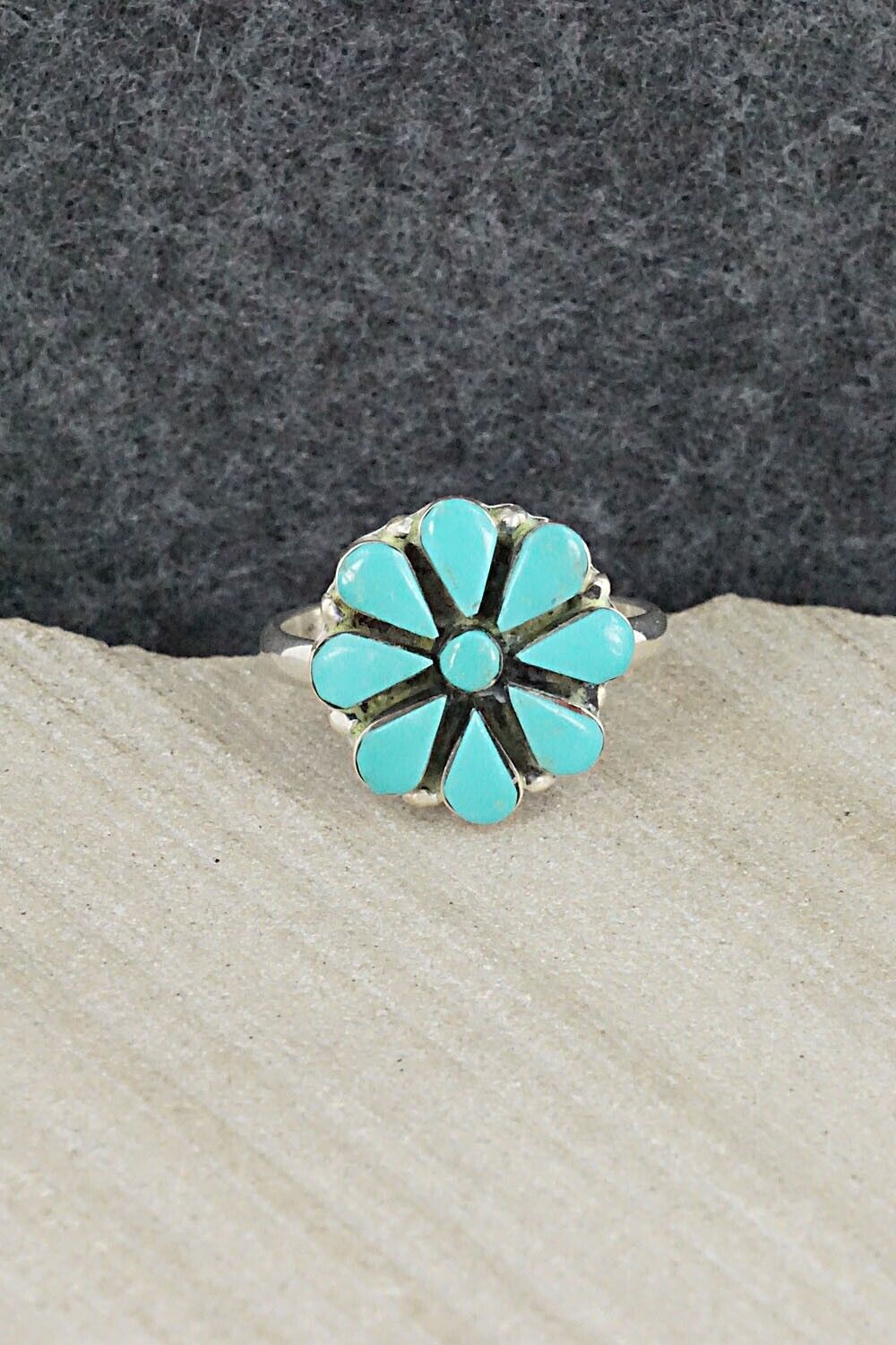 Turquoise & Sterling Silver Ring - Arlo Kanteena - Size 8.25