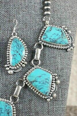 Navajo Turquoise & Sterling Silver Necklace and Earrings Set - Tom Lewis - High Lonesome Trading