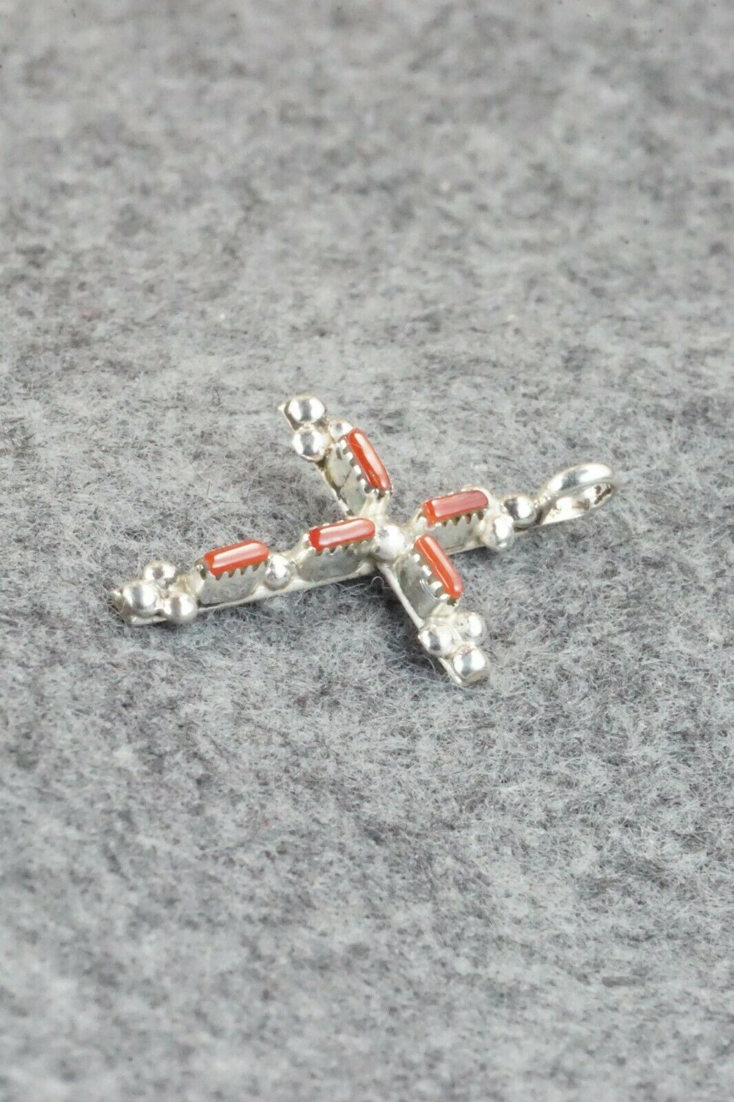 Coral & Sterling Silver Cross Pendant - Marshelle Qualo