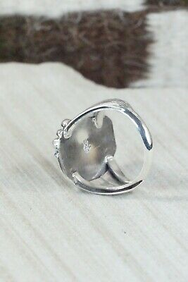 Navajo Turquoise, Coral & Sterling Silver Ring - Jeanette Saunders - Size 9.5