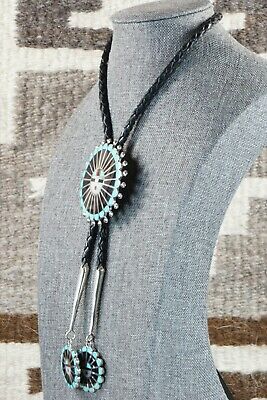 Zuni Turquoise & Sterling Silver Sun Face Bolo Tie - Adrian Wallace