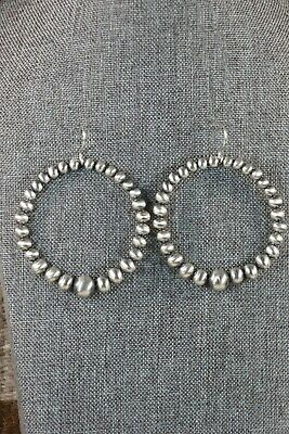 Navajo Sterling Silver Pearl Hoop Earrings - Jan Mariano - High Lonesome Trading