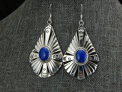 Navajo Sterling Silver & Lapis Earrings - Henry Attakai - High Lonesome Trading