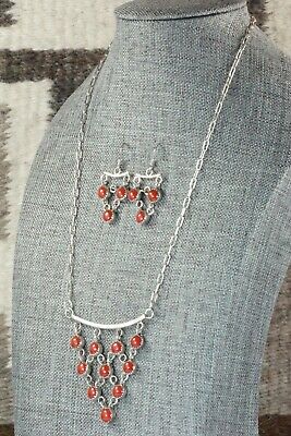 Coral & Sterling Silver Necklace and Earrings - Anthony Skeets