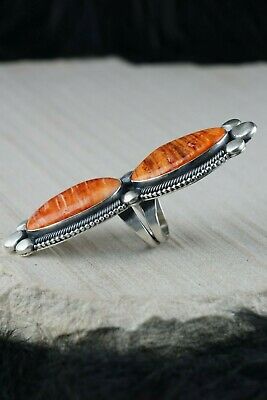 Navajo Spiny Oyster and Sterling Silver Ring - Readda Begay - Size 8.5 - High Lonesome Trading