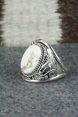 White Buffalo & Sterling Silver Ring - Leonard Spencer - Size 13 - High Lonesome Trading