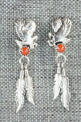 Coral & Sterling Silver Earrings - Isabelle Yazzie