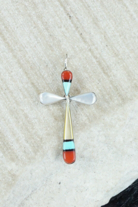 Multi Stone & Sterling Silver Cross Pendant - Lynette Bowannie