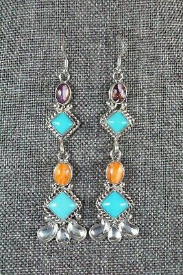 Turquoise, Spiny Oyster & Sterling Silver Earrings