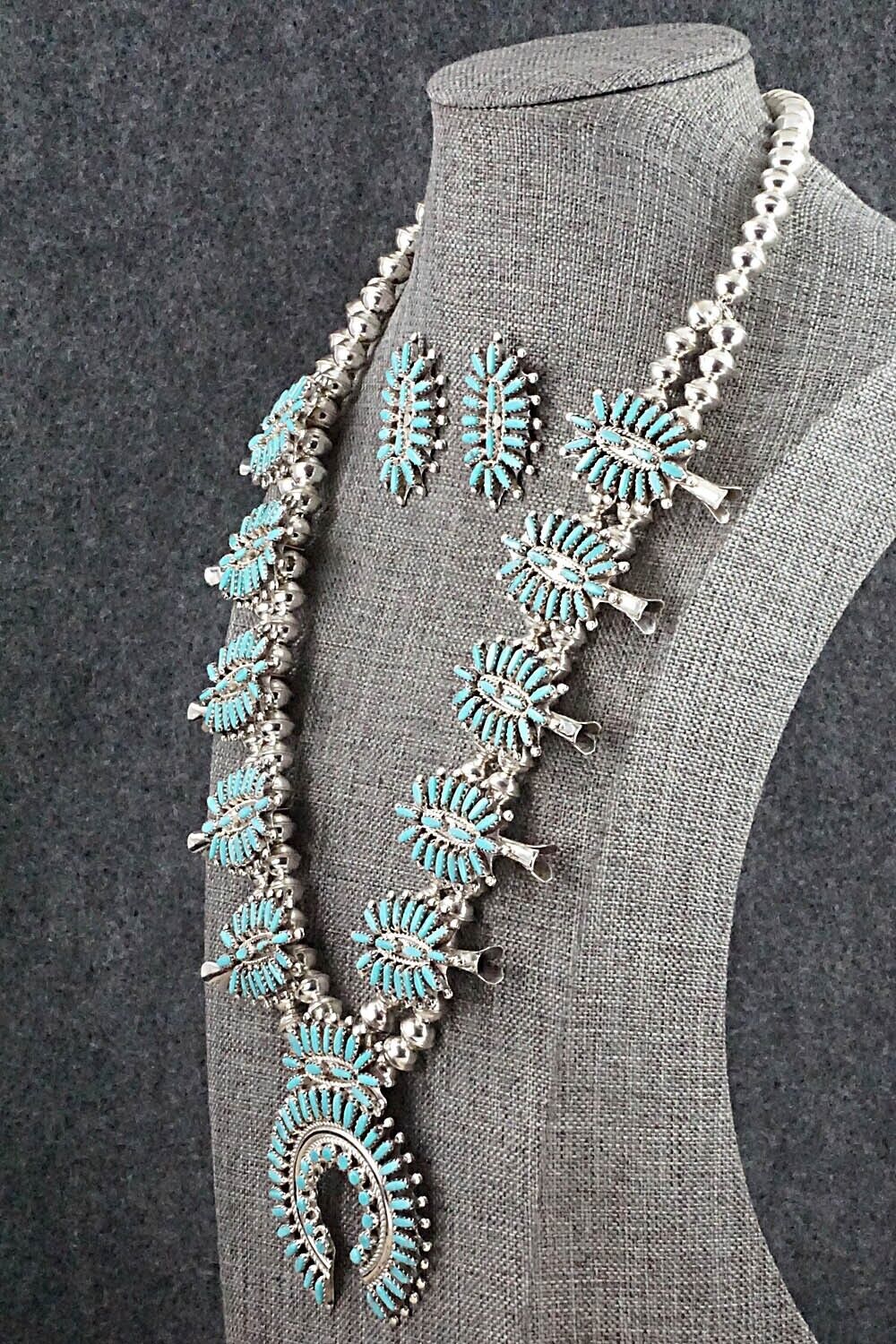 Turquoise & Sterling Silver Squash Blossom Set - Nathaniel Nez