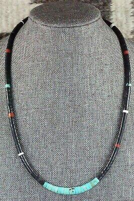 Turquoise, Shell & Sterling Silver Necklace - Torevia Crespin - High Lonesome Trading