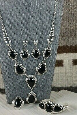 Navajo Onyx & Sterling Silver Jewelry Set - Clem Nalwood - High Lonesome Trading