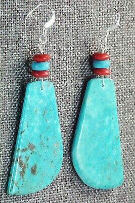 Turquoise, Coral & Sterling Silver Earrings - Lupe Lovato