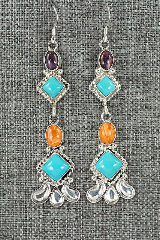 Turquoise, Spiny Oyster & Sterling Silver Earrings - Sharon McCarthy