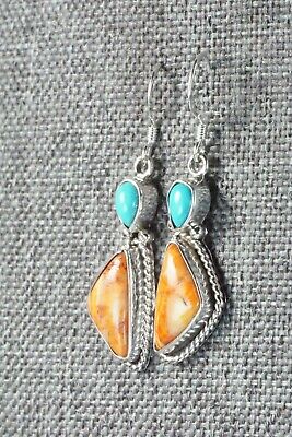 Turquoise, Spiny Oyster & Sterling Silver Earrings - Gary Shorty