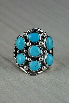 Navajo Turquoise Cluster and Sterling Silver Ring - Bobby Platero - Size 13.5 - High Lonesome Trading