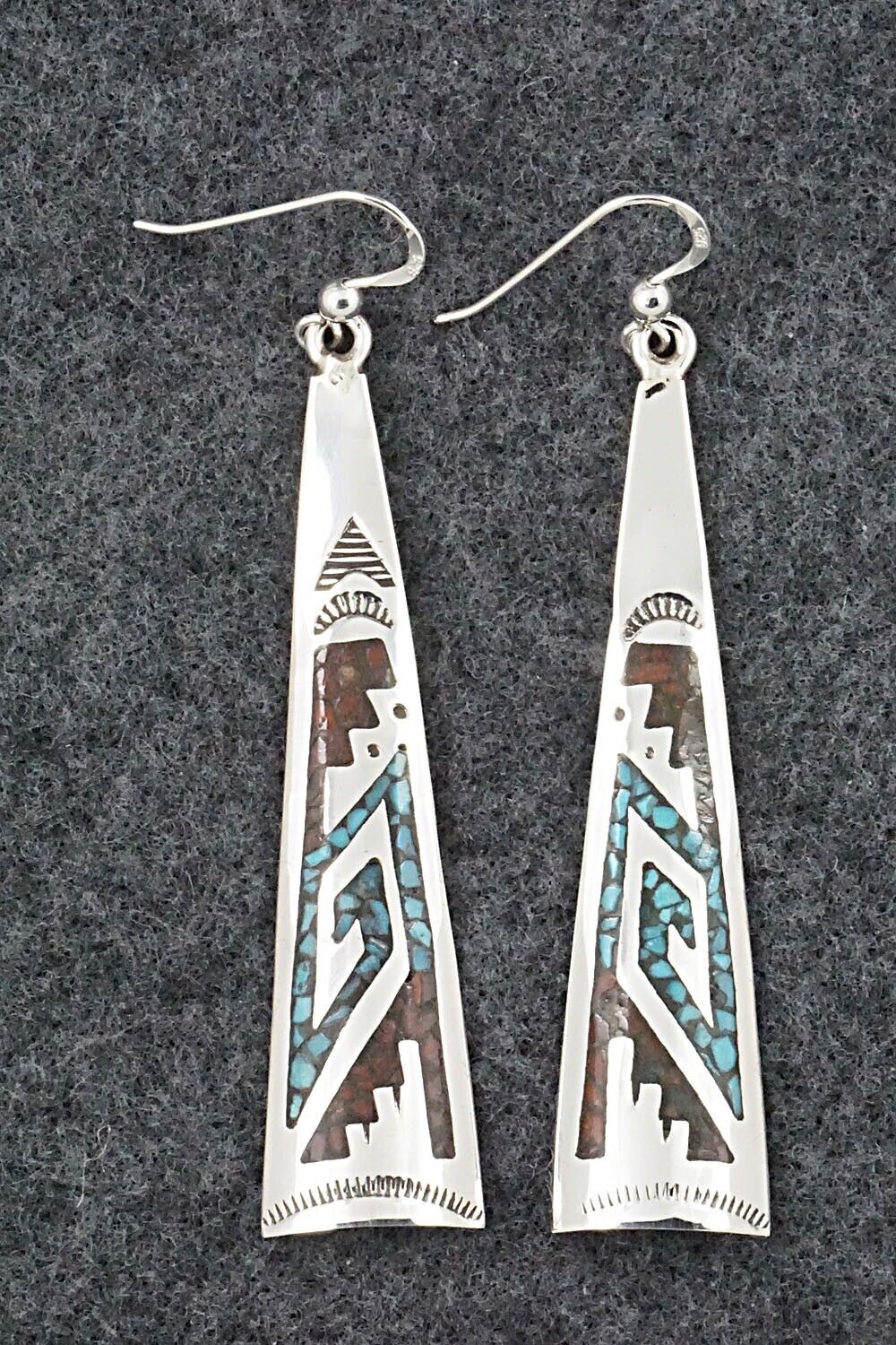 Turquoise, Coral & Sterling Silver Earrings - Jolene Yazzie