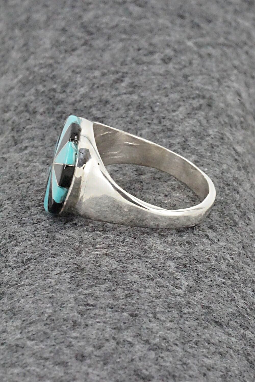 Turquoise, Onyx & Sterling Silver Ring - Johnson Laweka - Size 10.5