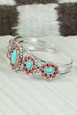 Turquoise, Coral & Sterling Silver Bracelet - Leon Kirlie