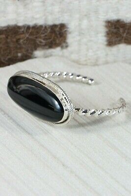 Navajo Onyx & Sterling Silver Bracelet - Native American - High Lonesome Trading