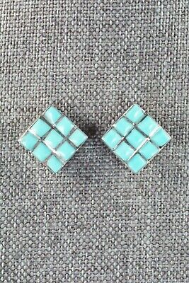 Turquoise & Sterling Silver Earrings - Charles Malani - High Lonesome Trading