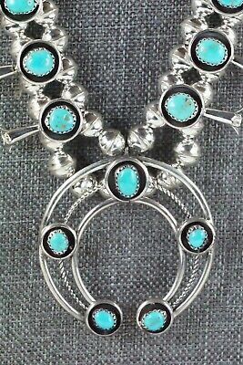 Turquoise & Sterling Silver Squash Blossom & Earrings - Phil Garcia