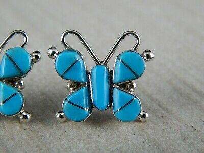 Zuni Turquoise & Sterling Silver Butterfly Earrings - Sylvin Noche - High Lonesome Trading