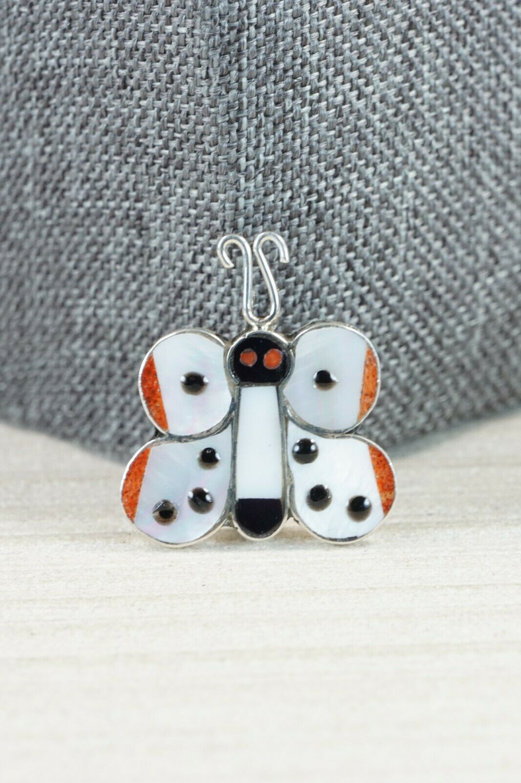 Zuni Butterfly Mother of Pearl & Sterling Silver Pendant/ Pin - Shenel Comosona