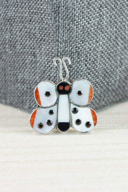 Zuni Butterfly Mother of Pearl & Sterling Silver Pendant/ Pin - Shenel Comosona