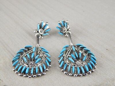 Zuni Sterling Silver & Turquoise Earrings - Evangeline Wyaco - High Lonesome Trading