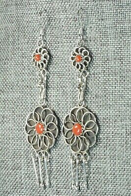 Coral & Sterling Silver Earrings - Diana Bellson