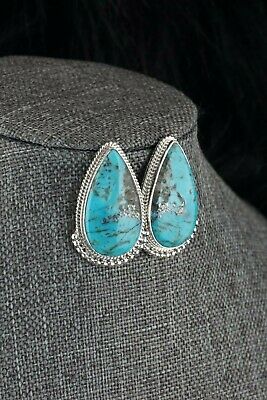 Navajo Sterling Silver & Turquoise Earrings - Mark Barney - High Lonesome Trading