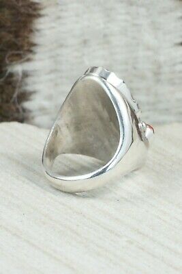 Turquoise, Coral & Sterling Silver Ring - Lyolita Tsattie - Size 7