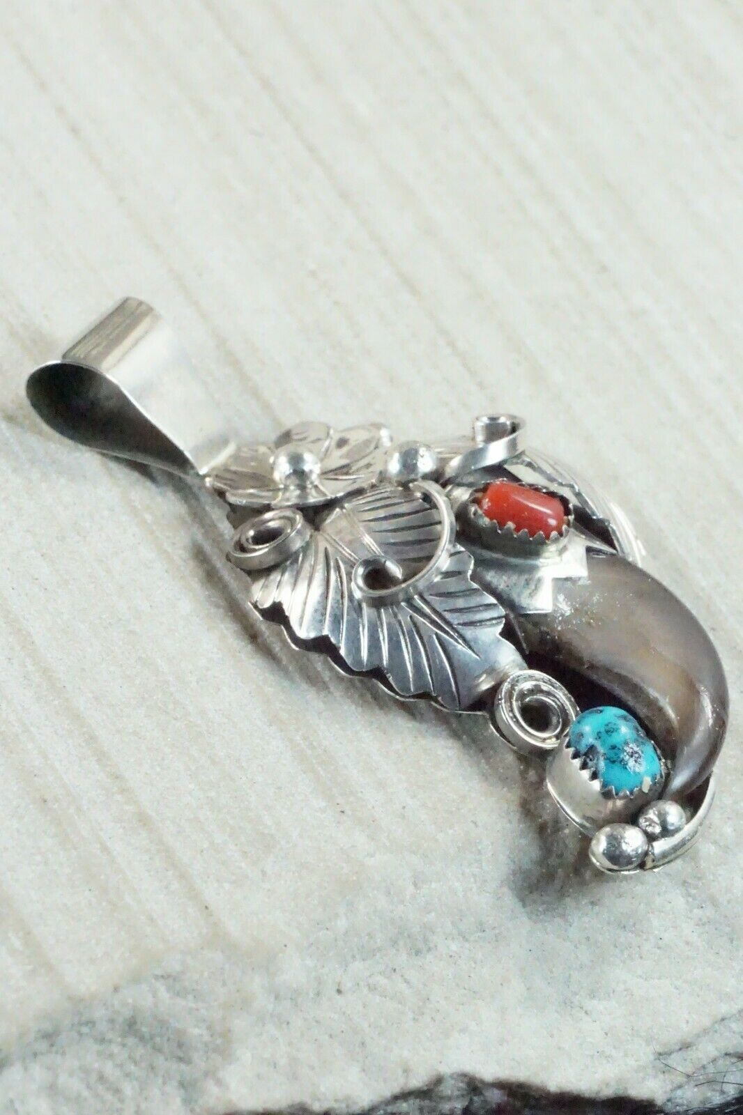 Turquoise, Coral & Sterling Silver Pendant - Jerry Thompson