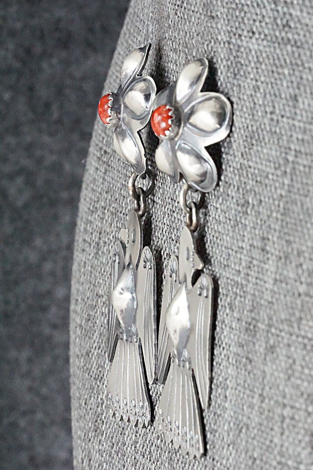Spiny Oyster & Sterling Silver Earrings - Tim Yazzie