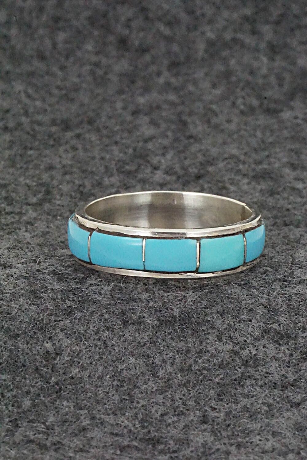 Turquoise & Sterling Silver Inlay Ring - Zenia Kyustewa - Size 11