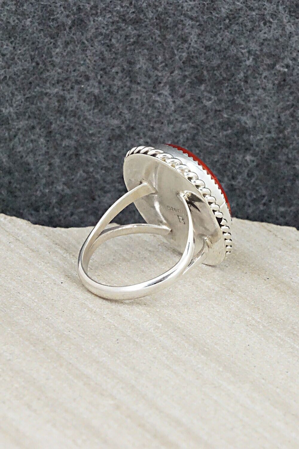 Spiny Oyster & Sterling Silver Ring - Benjamin Martinez - Size 7